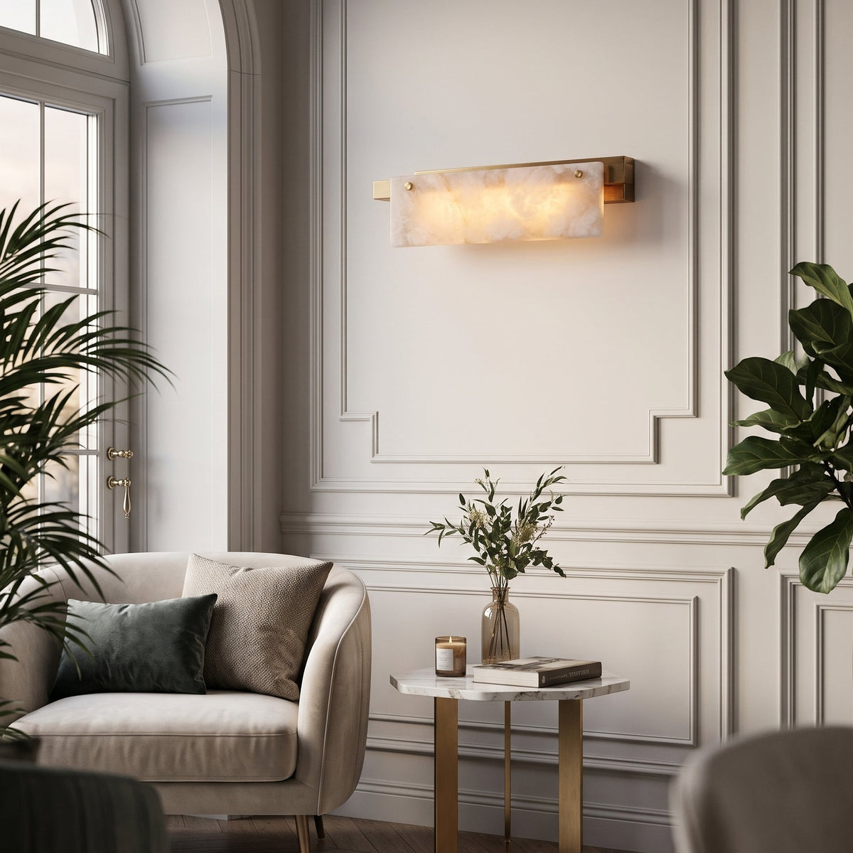 Finbar Linear Wall Sconce alabaster veining detail